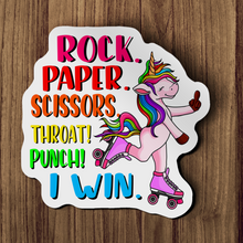 Sticker - Unicorn Rock Paper Scissors Throat Punch Decal